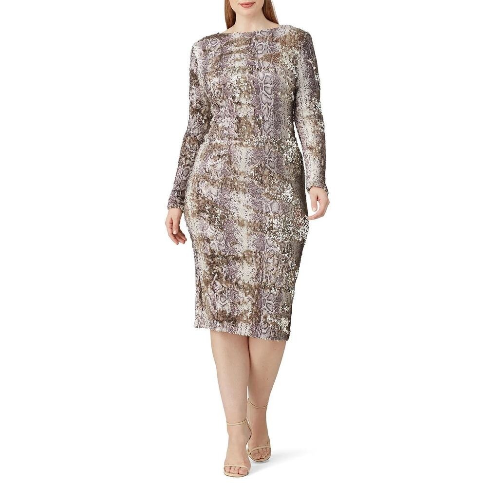 Dress The Population‎ Python Sequin Emery Sheath Dress Size 1X - Picture 2 of 13
